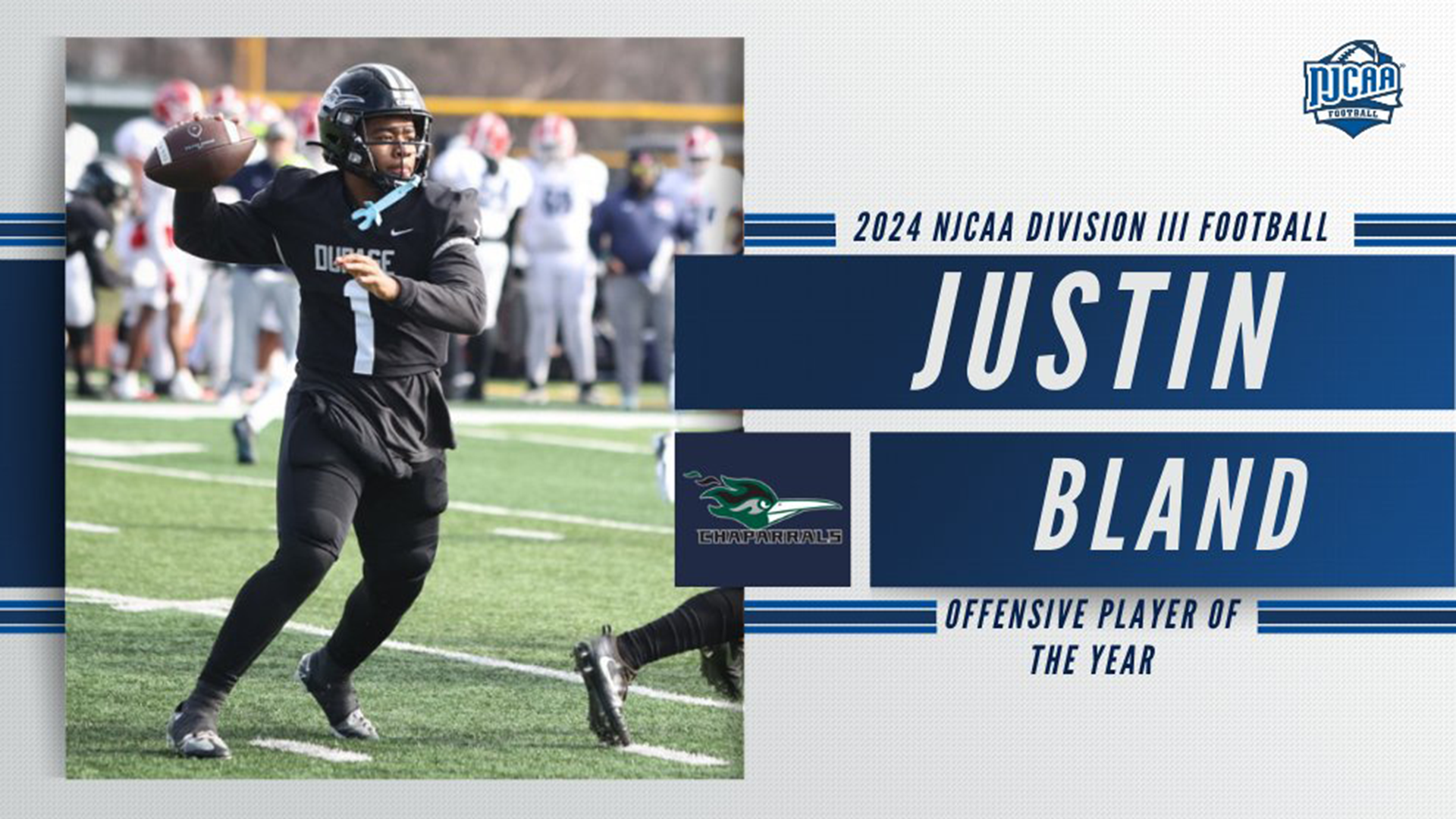 Justin Bland Named 2024 NJCAA DIII Football Offensive Player of the Year